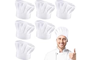 taonganui 6 Stück Kochmütze Weiß Unisex Chef Kochmützen Erwachsene Koch Mütze Hut Verstellbar Professionel Küchenuniform für Herren Frauen Restaurant Kochen BBQ Backen
