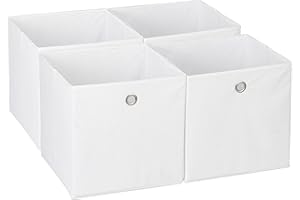 Relaxdays Aufbewahrungsbox 4er Set, Faltbare Regalboxen, HxBxT: 30 x 30 x 30 cm, Grifflöcher, Faltboxen für Regale, weiß