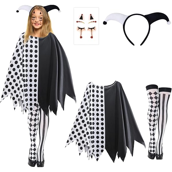 NET TOYS Harlekin Clown Kostüm Für Mädchen 11-13 Jahre – Pierrot Kleid Mit Hut Für Karneval & Kostümfeste