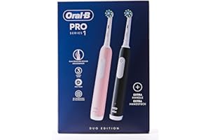 ‎ORAL-B Oral-B Pro Series 1 elektryczna szczoteczka do zębów, dwupak, 2 końcówki, 3 tryby czyszczenia i czujnik ciśnienia do pielęgnacji zębów, zaprojektowana przez brązowy, różowy/czarny