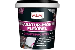 MEM Reparaturmörtel Flexibel, Zweikomponentiger Spezialmörtel für Risse, Ausbruchstellen & Betonreparaturen, Innen & Außen, Hochflexibel, Frostbeständig, Grau, 1 kg Eimer