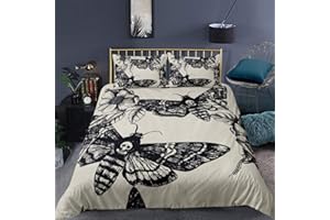 Loussiesd Gotycka czaszka zestaw pościeli dekoracyjna śmierć ćma i kwiaty poszewka na kołdrę król spesonalizowane kości szkielet narzuta dla młodzieży dorosłych nastolatków chłopców kobiet czarny