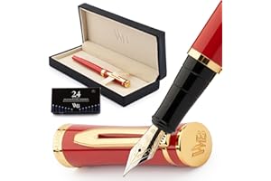 Wordsworth & Black Zestaw piór wiecznych, pozłacana, bardzo cienka stalówka 18-karatowa, zawiera 24 opakowania wkładów atramentowych, konwerter wkładów atramentowych i pudełko na prezent, złote