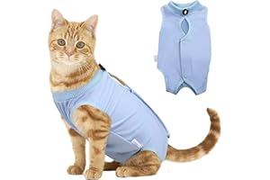 Ling & Bai Cat Professional Recovery Suit, Cat Onesie for Cats After Surgery Female Abdominal Wounds Anti Licking Vest Shirt Outfit for Pet (Blue, L)