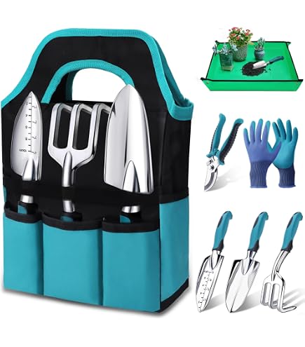 BDHYYM Kit 28 Pièces Jardinage + Tapis Rempotage 50x50cm Étanché – Outils Mini + Sac Rangement Inclus