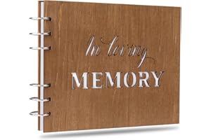 Creawoo Wooden in Loving Memory Condolence Book, Memorial Funeral Condolence Book Memory Book for Celebration of Life Decorations (8.5 Inch/ 22CM)