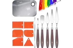 PYROCLASIA 13Stück Spachtel Set für Strukturpaste Acrylmalerei Leinwand 5 Malmesser 6 Abstreifermesser Acryl Edelstahl Palette Malen Set Texture Paste Palette Messer für Ölgemälde Gouache Aquarell Künstlerbedarf
