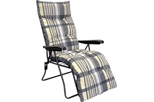 Marvin Sdraio da Giardino con Poggiapiedi Reclinabile Regolabile in 6 Posizioni Flock, Poltrona Sedia Sdraio con Cuscino Imbottito 8cm Braccioli Automatica Interno o Esterno (Grigio/Avorio scozzese)