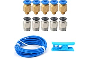 EASYHOMIE 1 Stück PTFE Schlauch Teflonschlauch (Länge 5m) mit 5 Stück PC4-M6 Pneumatik Anschlussstücke + 5 Stück PC4-M10 Pneumatik Anschlussstücke für 3D-Drucker (1,75mm Filament)