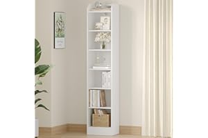 ‎HZUANERI Hzuaneri Bücherregal, 7-stöckiges Standregale, Aufbewahrungsregal, Regal für Sammlerstücke, Verstellbare Paneele, für Wohnzimmer, Büro, 24 x 30 x 198 cm Weiß BC07913X
