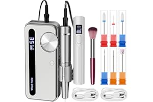 Atopskins Ponceuse pour Ongles Professionnel Electrique 35000 RPM Portable Rechargeable Lime à Ongle avec 6 Embouts et lampe à ongles U V Vitesse Réglable Puissante pour Manucure et Pédicure LCD(Gris)
