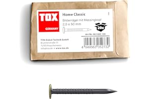 TOX chiodi per quadri Home Classic in acciaio temprato con testa in otton, dimensioni 2,0 x 50 mm, chiodi in acciaio per quadri per quasi tutti i materiali da costruzione, 20 pezzi, 063600104
