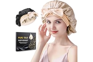 Silmana Bonnet Soie Cheveux Nuit 22 Momme – Double Couche, 100% Soie de Mûrier, Réversible, Doux et Confortable, Pour Tous Types de Cheveux