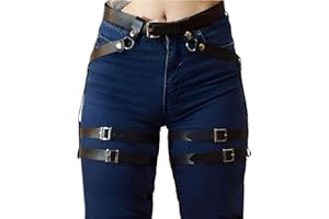 FUGLUS Cintura sexy in pelle per la pancia in vita cintura per il corpo imbracatura gamba giarrettiera coscia accessori gioielli,Punk Pelle Vita Catena Catena Regolabile Sexy Coscia Catena,per femmina