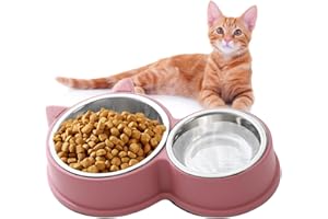 HTRTRR Set di ciotole per gatti in acciaio inox, ciotole antiscivolo per gatti e gattini, mangiatoia antiscivolo, disponibile in verde, blu, rosa, bianco (rosa)