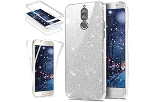 Robinsoni Cover per Huawei Mate 10 Lite Custodia TPU Flessibile 360 Gradi Cover Caso Brillante Glitters Lucciante Luminosa Crystal Custodia 3 Strati Case Elastica e Morbida Cover, Argento