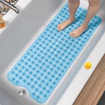 Homerella Tapis Baignoire Antidérapant 88×39 Cm – Ventouses Puissantes + Crochets Séchage – Sans BPA, Antibactérien & Lavable Machine