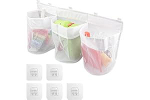Comzantor Organizador de Juguete de Baño, Almacenaje Juguetes Bañera, Red de Bolsa Almacenamiento, Cesta Organizadores con Ganchos Autoadhesivos Accesorios Ducha, para Niños Bebés Juguetes, blanco