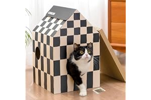 Conlun Cardboard Cat House with Scratching Board & Catnip, Cat Play Scratch House for Indoor Hideaway Furniture, Heavy Duty Sturdy Cardboard Scratcher, Easy to Assemble Birthday Gift, Medium