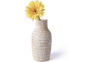 TERESA'S COLLECTIONS Rustykalny beżowy wazon do dekoracji domu, wazon z kremową glazurą, dekoracyjny wazon na kwiaty, na stół, gzyms, do salonu i biura, wysokość 20 cm