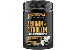 ‎GEN GERMAN ELITE NUTRITION L-Arginin + L-Citrullin Ultra Tabs - 300 Tabletten mit 1100 mg - Hochdosierte Kombination aus L-Arginin Base & L-Citrullin Malat 2:1- Vegan