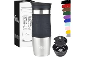 ‎MILU Milu Thermobecher Kaffee to go 370ml, 450ml Isolierbecher Kaffeebecher - 100% Auslaufsicher - Trinkbecher aus Edelstahl - Autobecher doppelwand Isolierung - Travel Mug (Schwarz, 370ml)