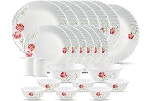 La Opala, Novo Collection, Opal Glass Dinner Set 23 pcs, Dainty Swirls, White