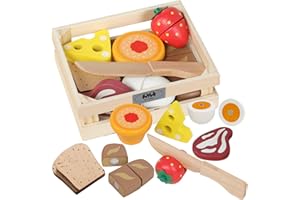‎SMARTWO Smartwo Hölzernes Frühstücks Set Lebensmittel zum Schneiden, Kinderküche Kaufladen Zubehör Holz, Holzspielzeug Küchenzubehör, Küchenspielzeug ab 2 Jahre, Geschenk für Kleinkinder