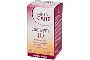 META CARE Coenzym Q10 - Ideal kombiniert mit natürlichem Vitamin C aus der Acerola-Kirsche - Optimierte Aufnahme dank Schwarzem Pfeffer-Extrakt - 60 Kapseln, 19 g