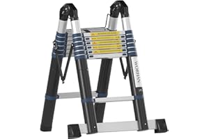 WORHAN Echelle de 4.4m Télescopique Aluminium Anodisé Modulable Pliable Polyvalente Escabeau Solide 440cm K4.4C