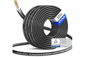 HB-DIGITAL 50m Solarkabel 6mm² H1Z2Z2-K inkl. 0% MwSt. gem. § 12 Abs. 3 UStG - TÜV Rheinland zertifiziertes flexibel UV PV Kabel reines Kupfer 1500V DC für Solarpanel- Schwarz