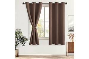 DWCN Lot de 2 Rideaux à Oeillets Décoration Chambre Fenetre, Rideaux Opaque Draperies Intérieurs à Embrasses de Rideaux, 117x183 CM (Largeur x Hauteur), Marron