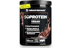 ‎NATURAL ELEMENTS natural elements SoProtein Vegan Chocolate – veganes Proteinpulver – 660g – 21g Protein pro Portion – 22 Portionen – ideal zum Muskelaufbau, perfekte Löslichkeit – laborgeprüfte Qualität