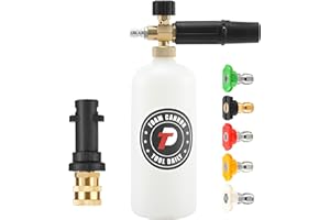 Tool Daily Snow Foam Lance with Adapter for Karcher K Series K2 K3 K4 K5 K6 K7 Pressure Washer, 1 Liter Adjustable Foam Cannon with 1/4'' Quick Connector, 5 Pressure Washer Nozzle Tips, 3000 PSI