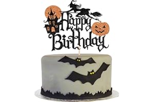 SYKYCTCY 1 Pack Halloween Happy Birthday Cake Topper Glitter Halloween Witch Leg Haunted House Pumpkin Cake Pick Decoration for Halloween Themed Cake Decoration Birthday Party Supplies