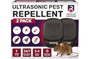 REPELIX ARMOUR Indoor Ultrasonic Pest Repeller – Pack of 2 – Covers 140m² per Device – 3 Modes – Repels Mice, Rats, Spiders, Mosquitoes, Ants, Bugs & Flies