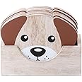 SPOTTED DOG GIFT COMPANY Dog Coasters Set of 6, Cute Wooden Coasters With Holder for Drinks Mugs Cups, Dog Themed Home Kitchen Decor Accessories, Gifts for Dog Lovers, Natural