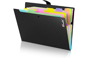 DRAWLISH File Organiser Folder - 10 Pockets A4 Expanding File Folder Holds 200-350 Sheets - Colorful Pockets Document Organiser - Waterproof & Tear Resistant Black Folder - Easy to Carry A4 Folders Organiser