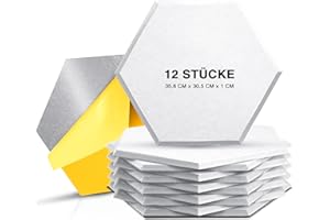 Hexagon Akustikplatten Selbstklebend, Sonic Acoustics 12 Stücke Akustikpaneele Akustikplatten mit hoher Dichte für Wand Decken Holz & Tür - Akustikpanel Schallschutzplatten, 35,6 x 30,5 x 1cm