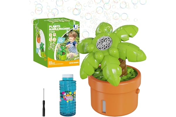 Machine à Bulles électrique en Forme de Cocotier,10000 Bulles/Min, Liquide à Bulles Inclus | LED, Jouet à Bulles po, Les Fêtes et Les Cadeaux D'extérieur (Orange)