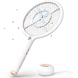 CONOPU Racchetta Zanzare Elettrica, 4000V Zanzare Elettrico, Base di ricarica wireless USB, Ricaricabile Batteria, Luce LED, 