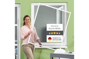empasa Insektenschutz Fenster Basic mit Alurahmen in Weiß, Braun oder Anthrazit und FILATEC® Gewebe in Schwarz, kürzbarer Bausatz zur Selbstmontage, Fliegengitter, verschiedene Größen