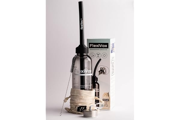 FlexiVox® compatible avec Méthode Lax Vox | Idéal pour l'Entraînement Vocal SOVT | Chanteurs, Orthophonie et Thérapie Vocale | Kit: Tube, Flacon Gradué, Brosse, Sac et eBook (espace Noir)