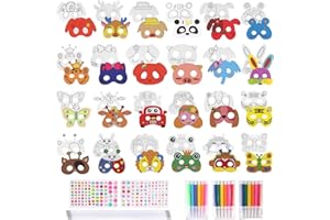 XIEJ 24 Stück Masken zum Bemalen Kinder, Tiermasken zum Ausmalen, Bemalen Blanko Papiermasken zum Bemalen, Tiermasken für Kinder, DIY Masken für Kindergeburtstag, Halloween, Weihnachten, Bühnenaufführungen