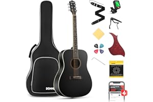 Donner Akustikgitarre Set in voller Größe Akustik Gitarre 4/4 Dreadnought Anfänger Erwachsene 41 Zoll mit Gigbag Capo Plektren Gurt Saiten (Schwarz)