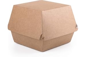 DIFORMA Lot de 100 boîtes à hamburger en papier kraft jetables de taille XL pour nourriture rapide à emporter - Anti-fuite, respectueuses de l'environnement et recyclables (100, XL)