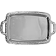 CabilockElegant Silver Mirror Tray - with Chrome Edging and Handles - Rectangle Vanity Tray - Ideal for Ottoman, Coffee Table, Perfume Set, Living Room, Dining Room, Whiskey Decanter Set.