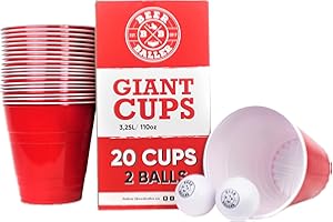 BEERBALLER® Copas Gigantes de Cerveza | Beer Pong XXL | 3,25L - 110oz | 25 Copas Rojas XXL & 2 Pelotas Blandas de Cerveza | Juego de Copas Gigantes de Cerveza | Copas de Cerveza | Copas de Fiesta