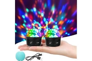 URAQT Bola de Discoteca, 2PCS RGB Mini Luces Discoteca, 4 Colores Luces Fiesta Discoteca Activadas por Sonido, ILuces Bola de Discoteca Recargable para Casa, Bar, Bodas y Interiores Coche (Negro)