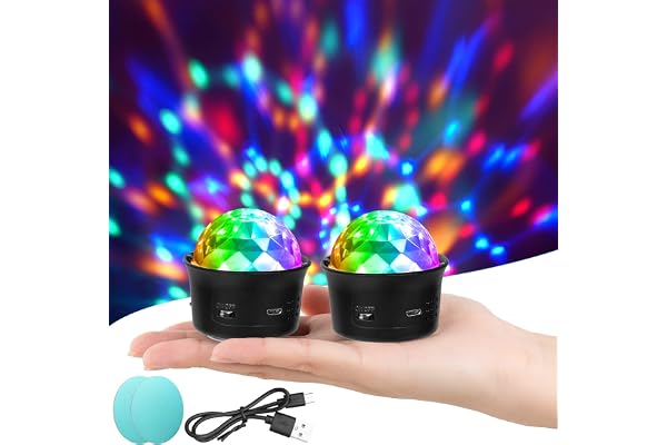 URAQT Boule Disco, 2pcs Mini Portable Boule Disco, Commande Vocale Soirée Lampe, Boule Stroboscopique DJ avec Effet Miroir et Flash, pour DJ, Club, Maison, Voiture, Bureau, Terrain de Camping(Noir)